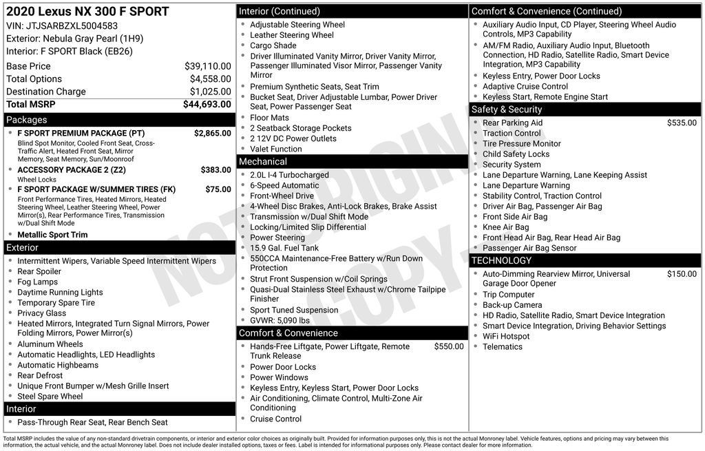Used 2020 Lexus NX 300 F Sport w/ F Sport Premium Package image 5