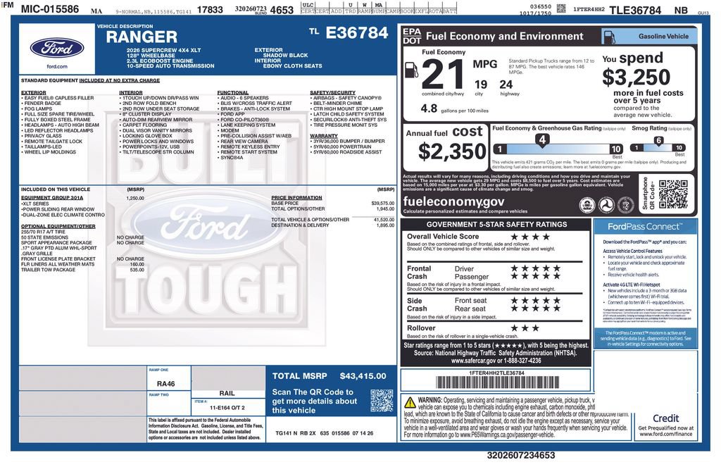 New 2026 Ford Ranger XLT w/ Equipment Group 301A High AWD/4WD image 4