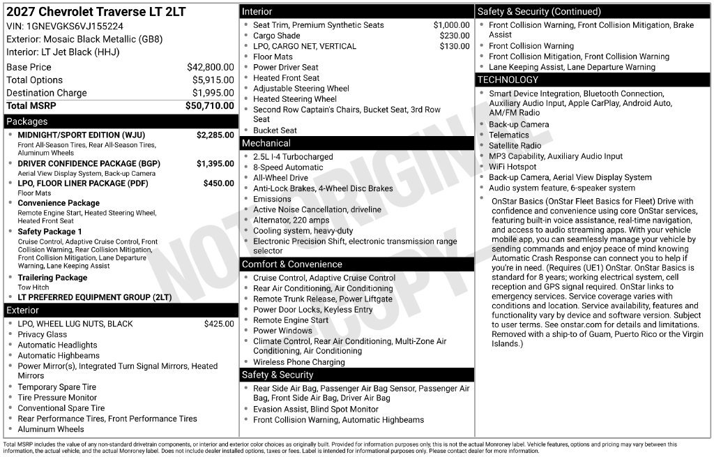 New 2027 Chevrolet Traverse LT w/ Midnight/Sport Edition AWD/4WD image 5