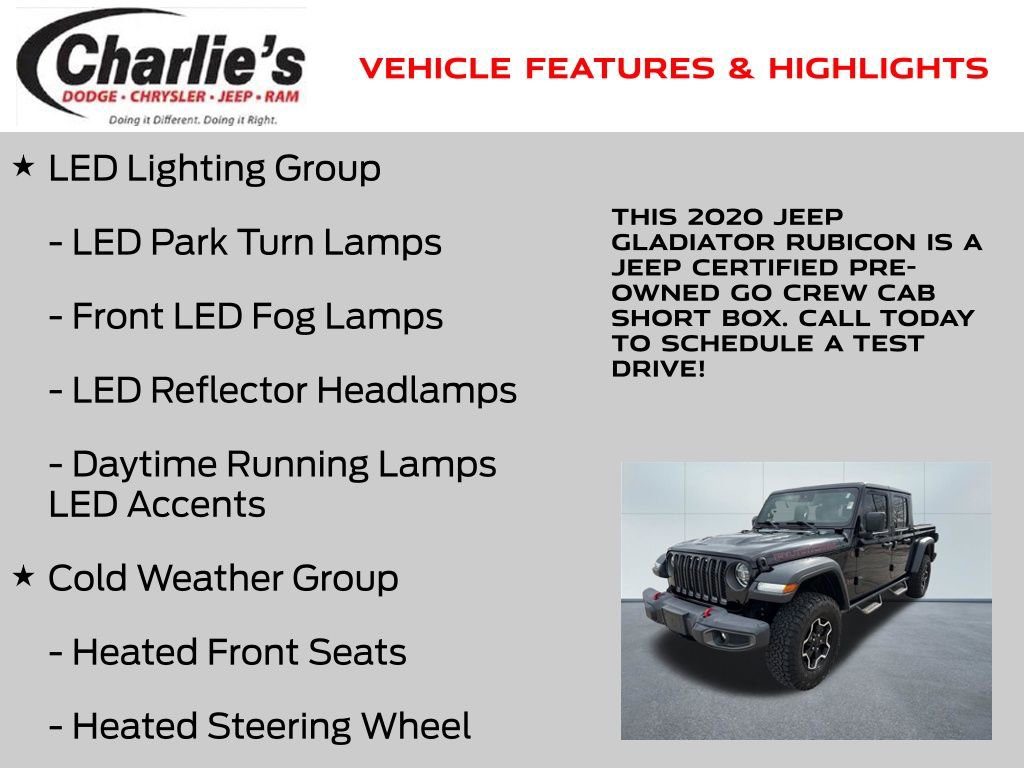 Certified 2020 Jeep Gladiator Rubicon w/ LED Lighting Group image 13