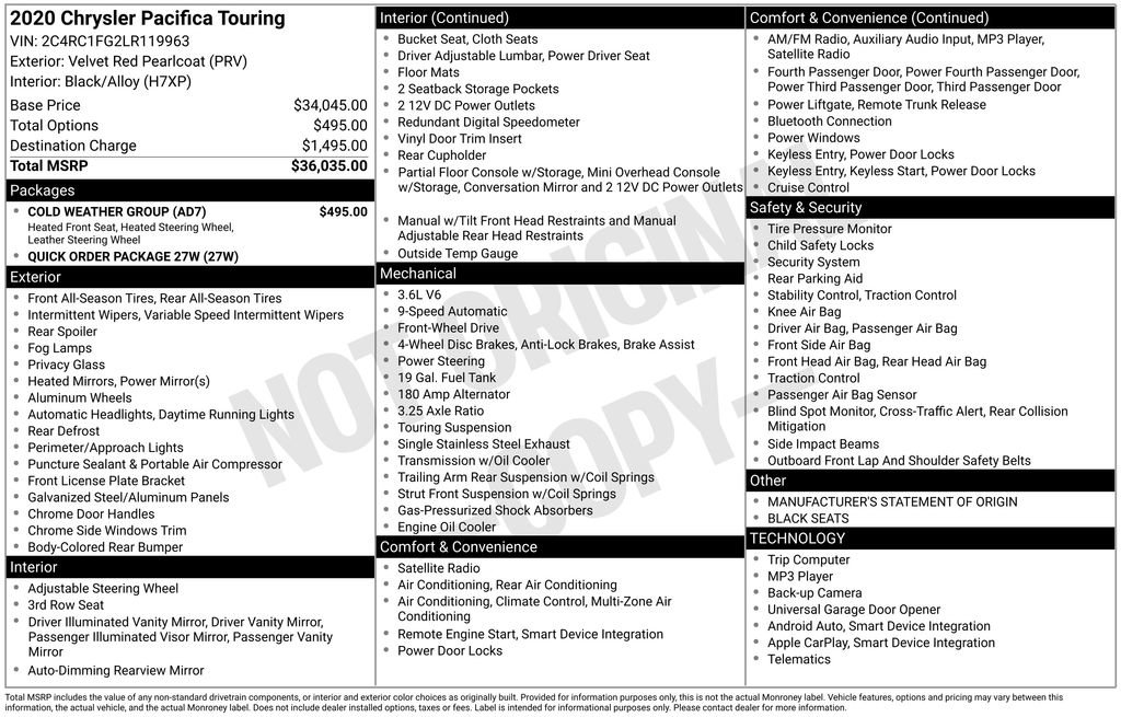 Used 2020 Chrysler Pacifica Touring w/ Cold Weather Group FWD image 36