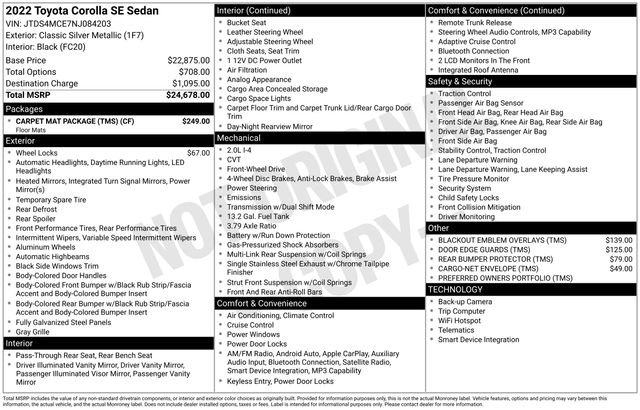 Used 2022 Toyota Corolla SE w/ Carpet Mat Package (TMS) FWD image 7