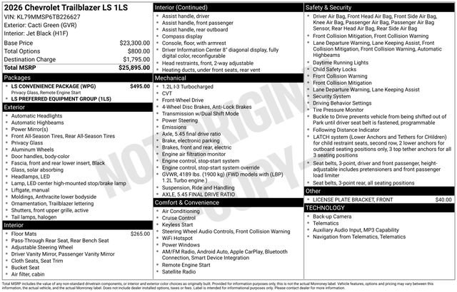 New 2026 Chevrolet TrailBlazer LS w/ LS Convenience Package FWD image 2