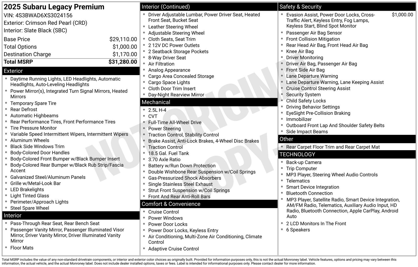Certified 2025 Subaru Legacy Premium AWD/4WD image 16