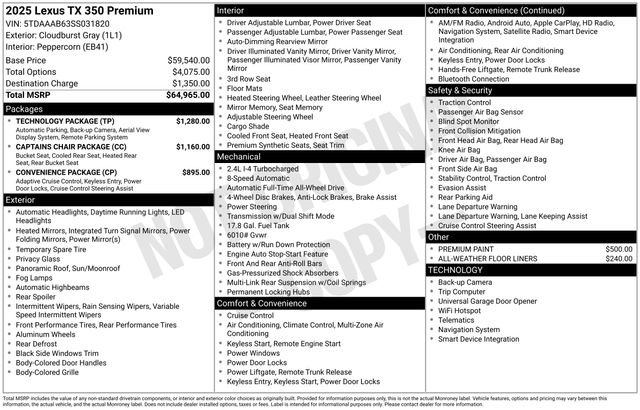 Certified 2025 Lexus TX 350 AWD w/ Technology Package image 42