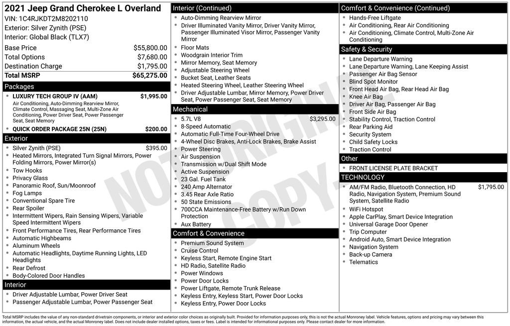 Used 2021 Jeep Grand Cherokee L Overland w/ Luxury Tech Group IV image 47