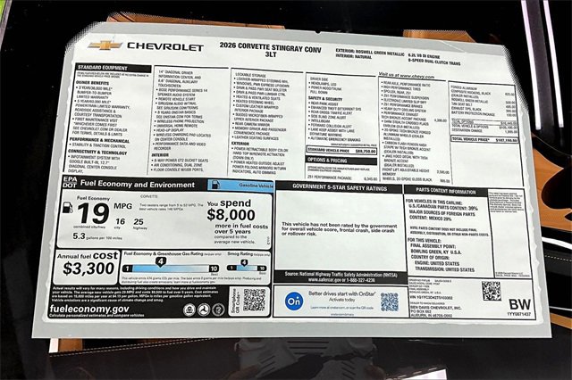 New 2026 Chevrolet Corvette Stingray Premium Conv w/ Z51 Performance Package image 13