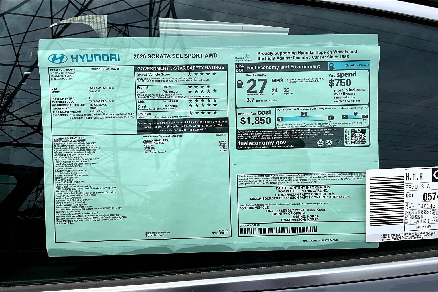 New 2026 Hyundai Sonata SEL AWD/4WD image 18