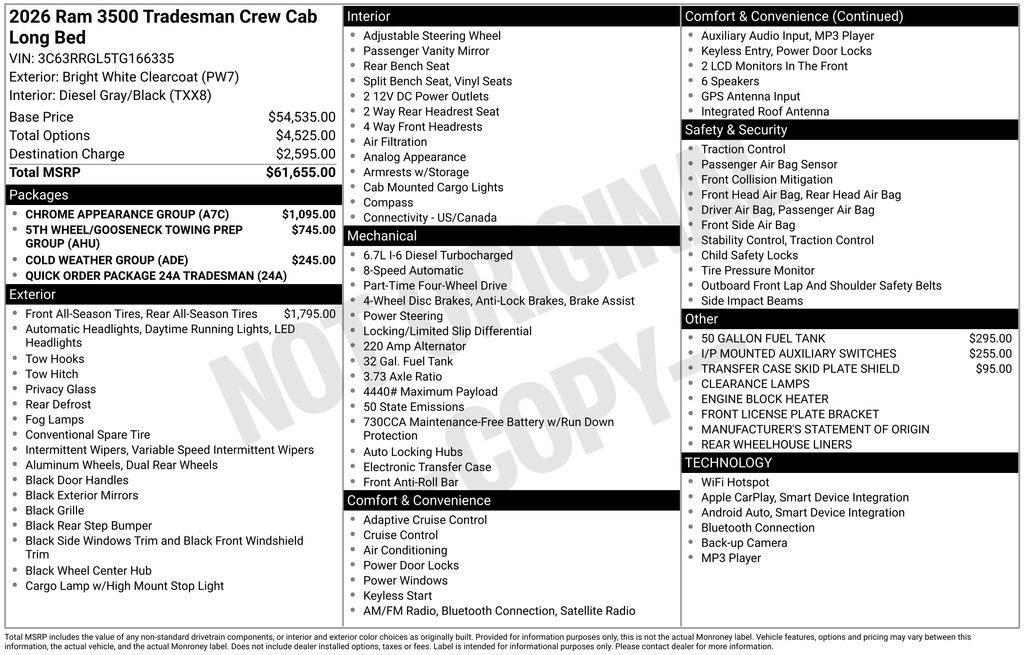New 2026 RAM 3500 Tradesman w/ Chrome Appearance Group AWD/4WD image 4