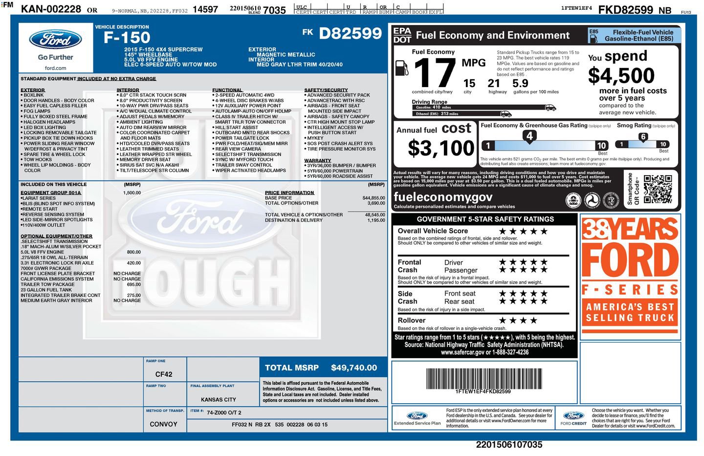 Used 2015 Ford F150 Lariat w/ Equipment Group 501A Mid image 14