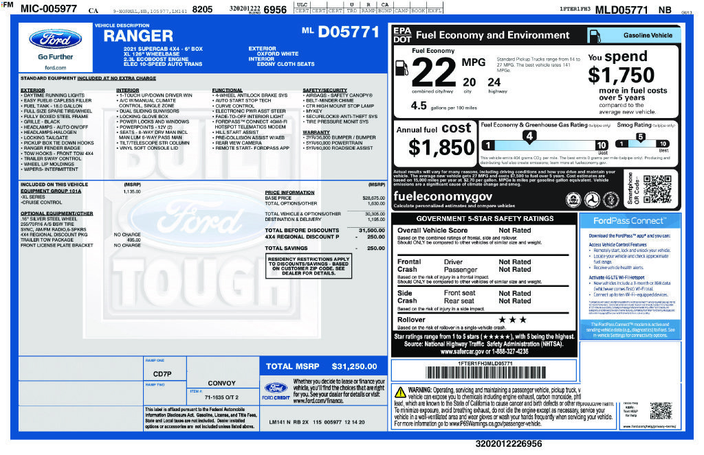 Used 2021 Ford Ranger XL w/ Equipment Group 101A High AWD/4WD image 3