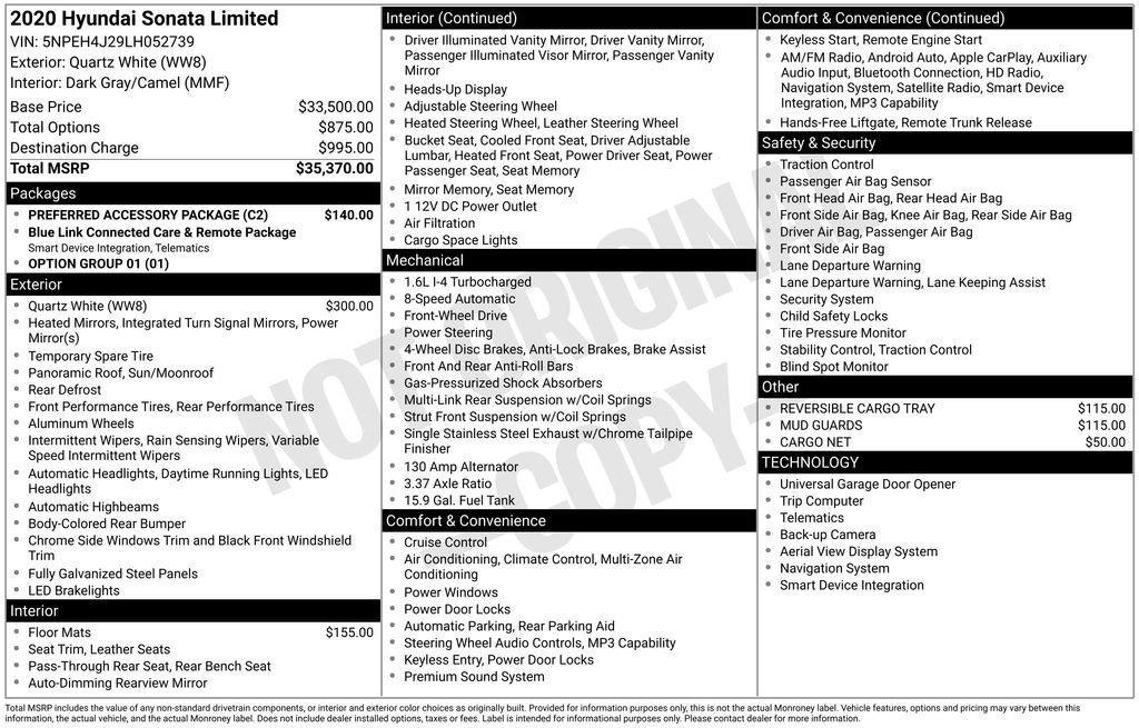 Used 2020 Hyundai Sonata Limited w/ Preferred Accessory Package FWD image 34