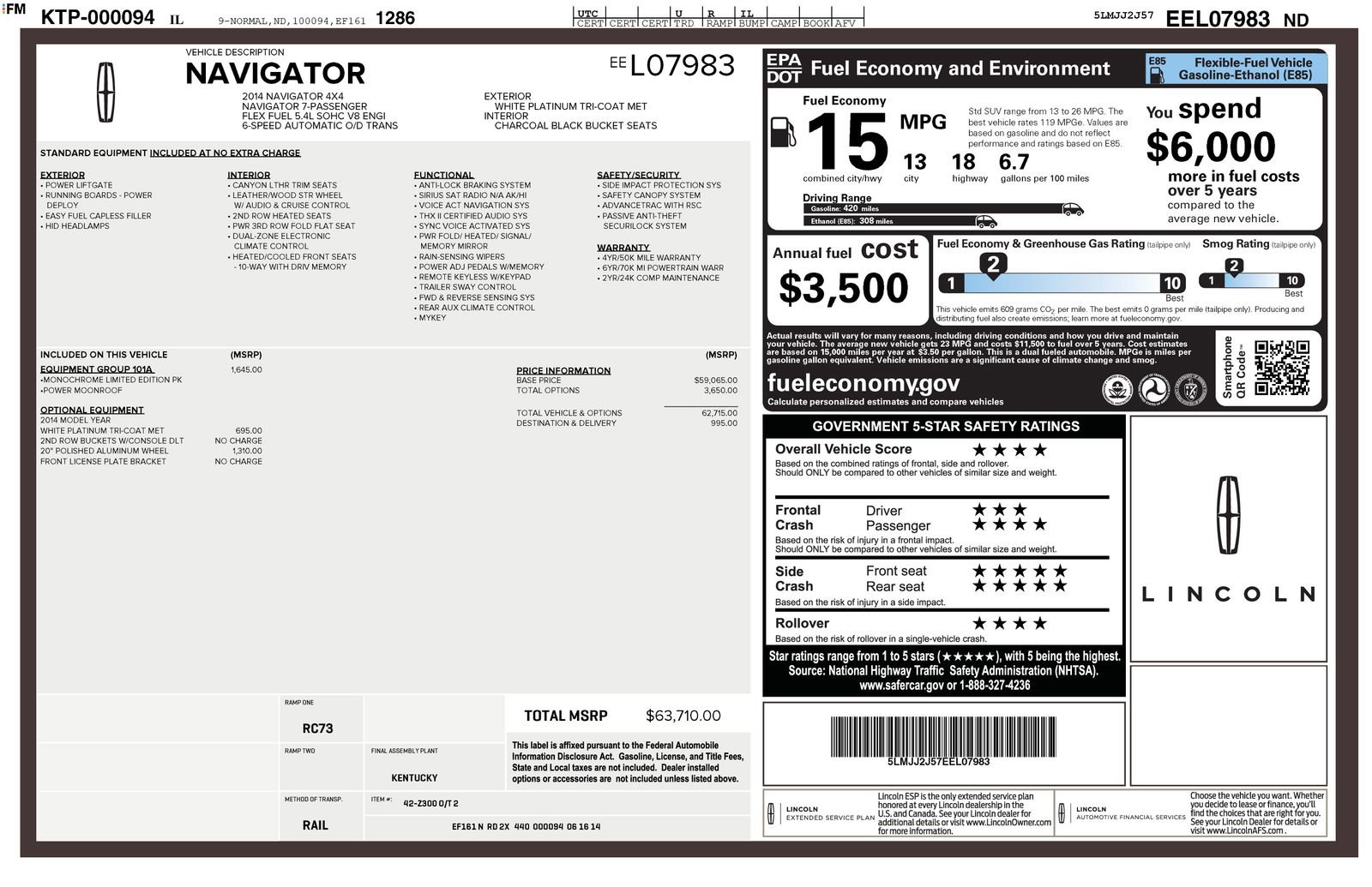 Used 2014 Lincoln Navigator 4WD w/ Equipment Group 101A image 1