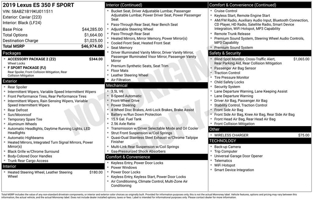 Used 2019 Lexus ES 350 F Sport w/ Accessory Package 2 FWD image 8