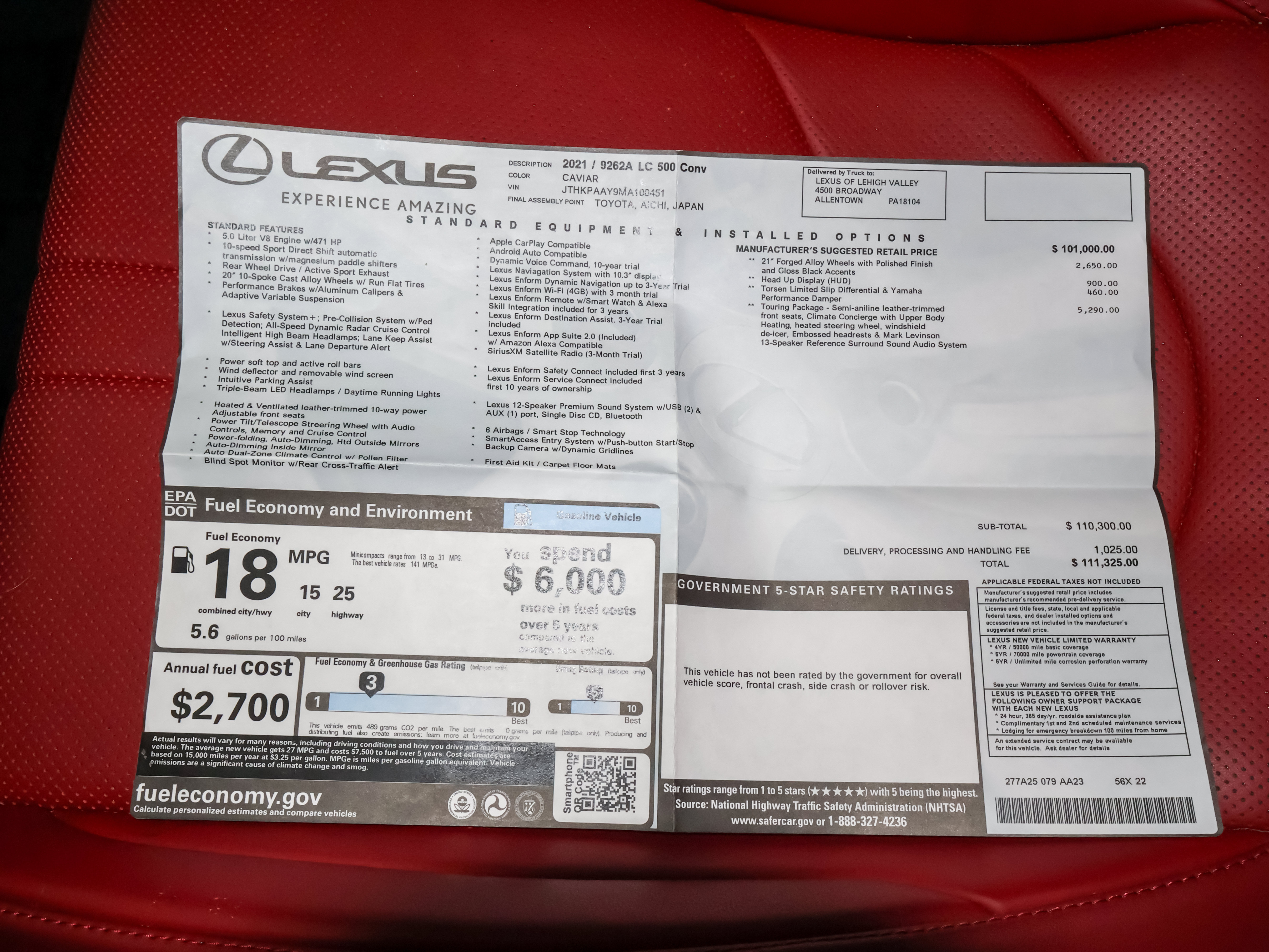 Used 2021 Lexus LC 500 Convertible w/ Touring Package RWD image 13
