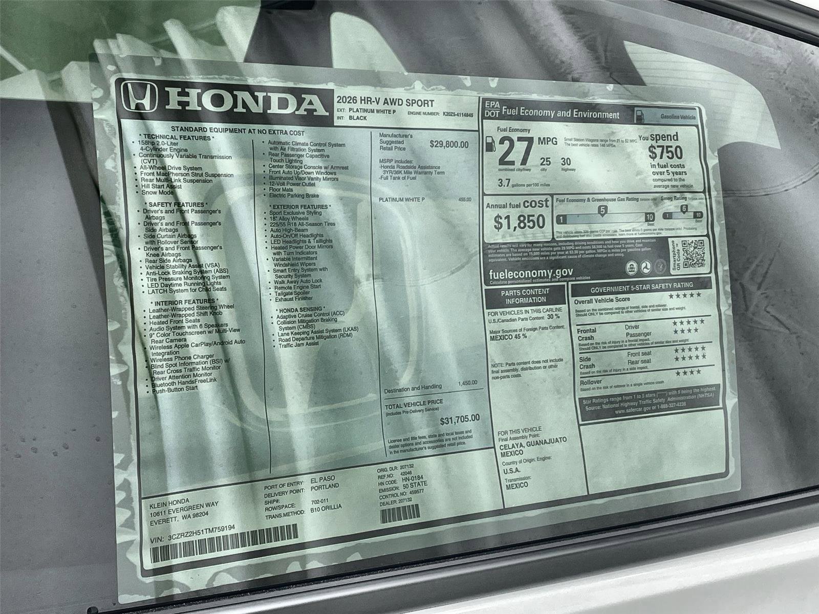 New 2026 Honda HR-V Sport image 32