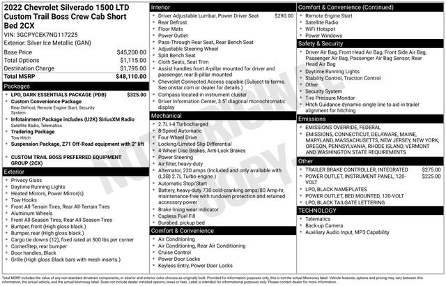Certified 2022 Chevrolet Silverado 1500 Custom Trail Boss w/ LPO, Dark Essentials Package image 6