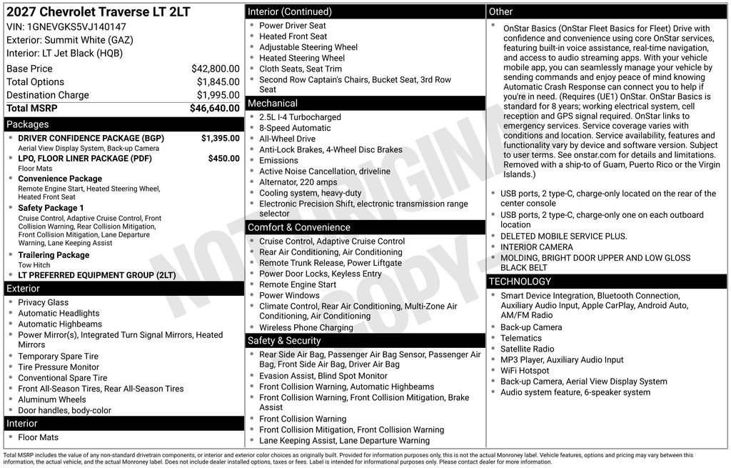 New 2027 Chevrolet Traverse LT w/ Driver Confidence Package AWD/4WD image 4