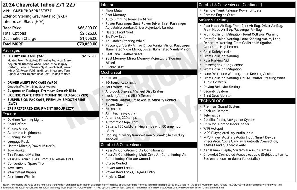 Used 2024 Chevrolet Tahoe Z71 w/ Luxury Package AWD/4WD image 39