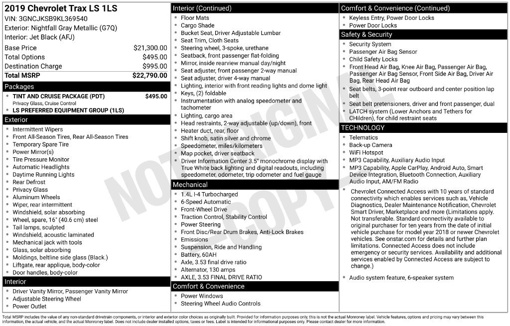 Used 2019 Chevrolet Trax LS w/ Tint and Cruise Package FWD image 2