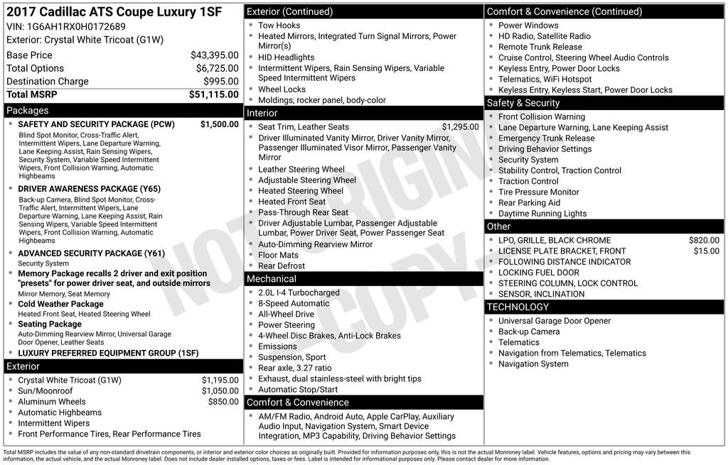 Used 2017 Cadillac ATS Luxury w/ Safety and Security Package image 2