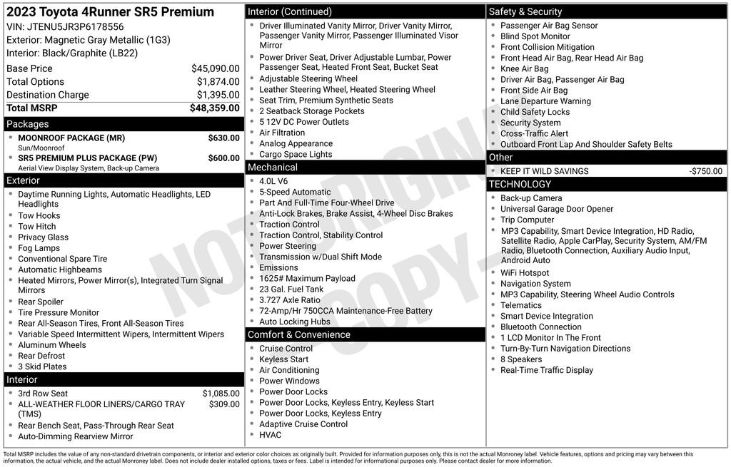 Used 2023 Toyota 4Runner SR5 Premium w/ Moonroof Package AWD/4WD image 7