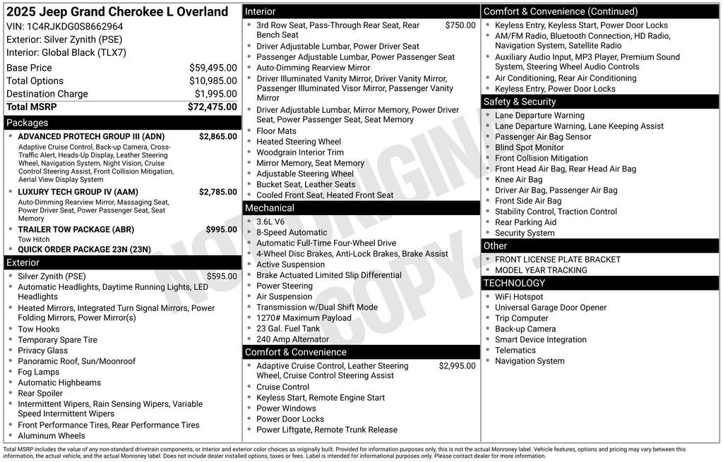 New 2025 Jeep Grand Cherokee L Overland w/ Advanced Protech Group III AWD/4WD image 44
