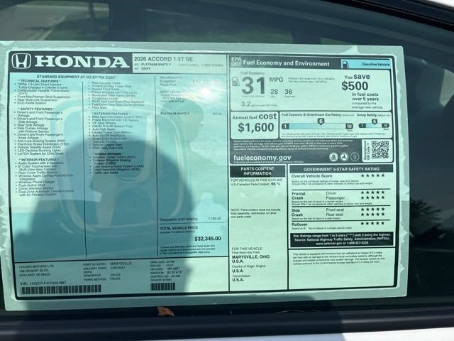 New 2026 Honda Accord SE image 6