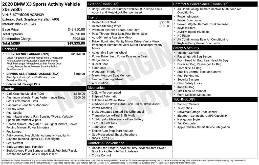 Used 2020 BMW X3 xDrive30i w/ Convenience Package image 19