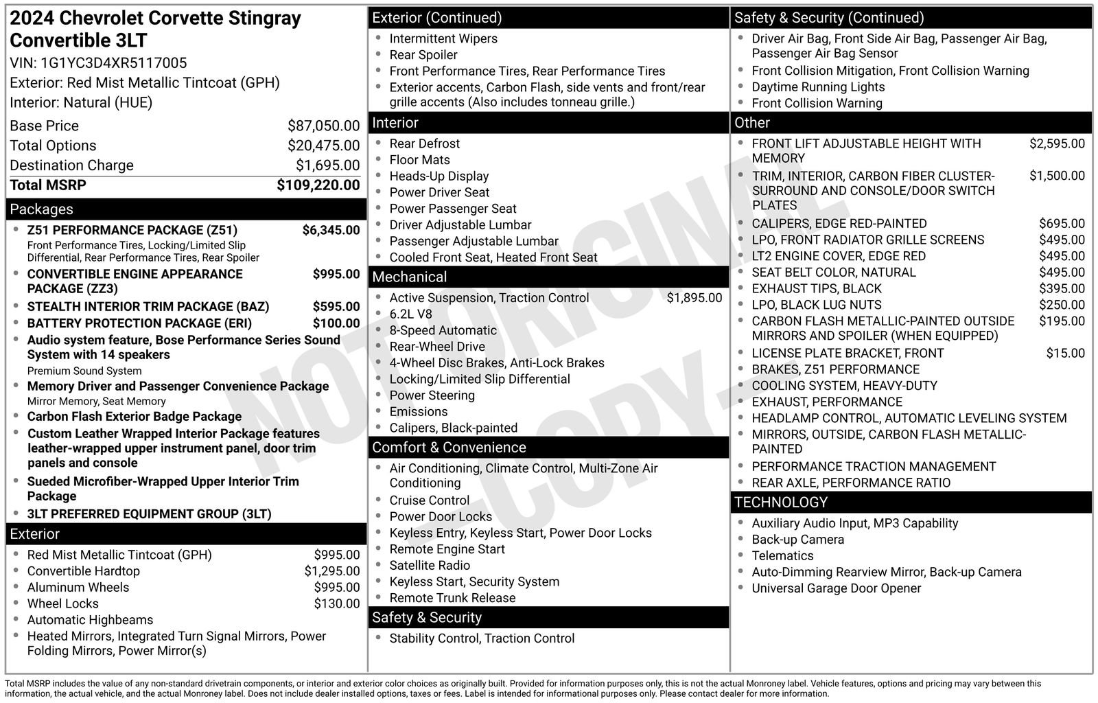 Used 2024 Chevrolet Corvette Stingray Premium Conv w/ Z51 Performance Package image 34