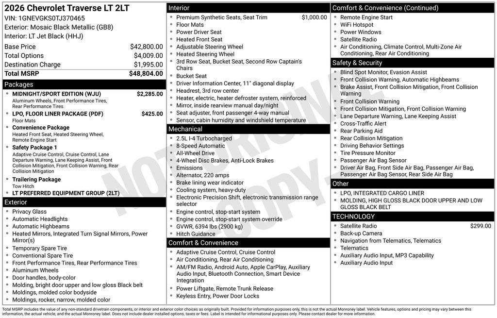 New 2026 Chevrolet Traverse LT w/ Midnight/Sport Edition AWD/4WD image 11