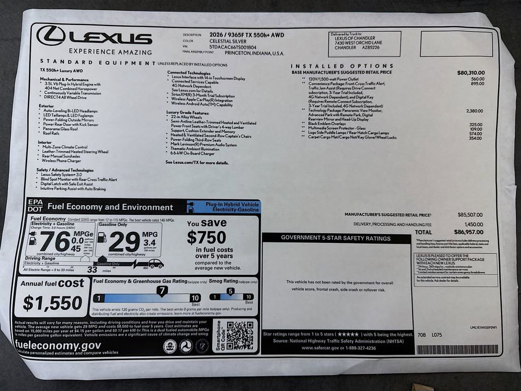 New 2026 Lexus TX 550h AWD Plug-In Hybrid image 9