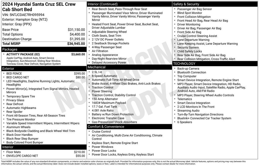 Used 2024 Hyundai Santa Cruz SEL w/ Activity Package AWD/4WD image 27