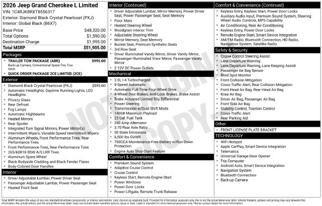 New 2026 Jeep Grand Cherokee L Limited w/ Trailer Tow Package AWD/4WD image 31