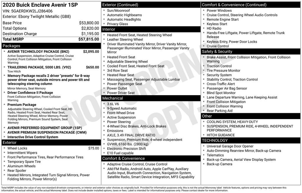 Used 2020 Buick Enclave Avenir w/ Avenir Technology Package image 40