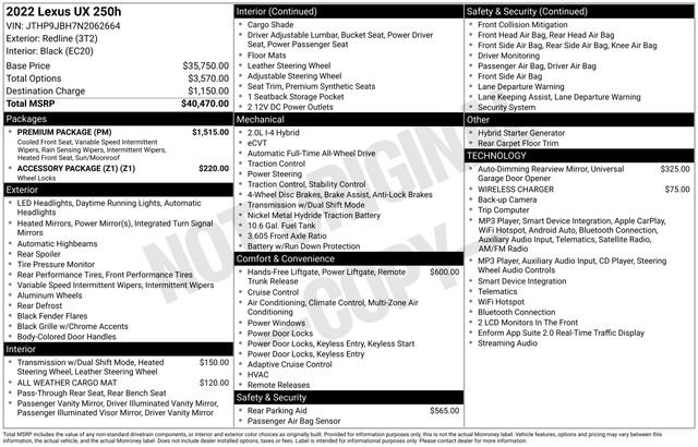 Certified 2022 Lexus UX 250h w/ Premium Package AWD/4WD image 38