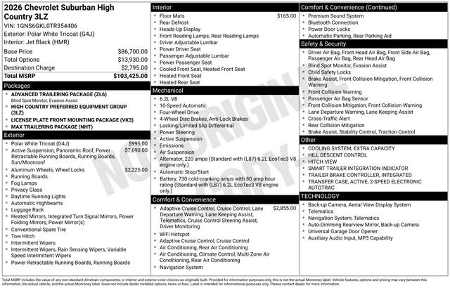 New 2026 Chevrolet Suburban High Country AWD/4WD image 16