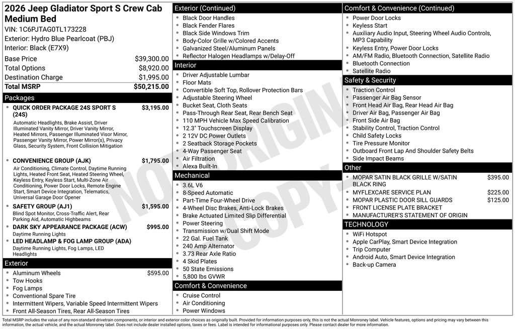 New 2026 Jeep Gladiator Sport AWD/4WD image 4