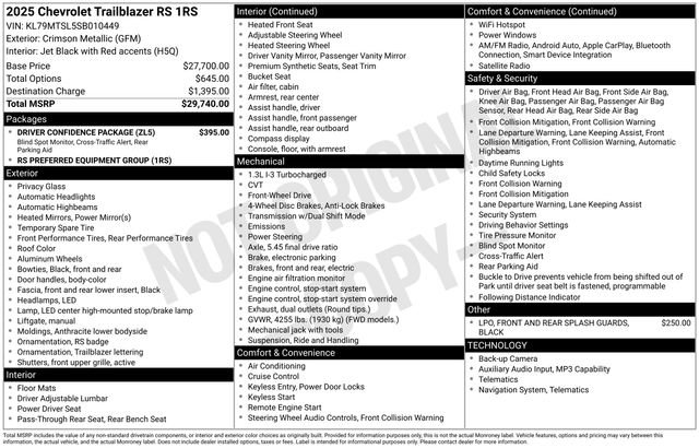 Certified 2025 Chevrolet TrailBlazer RS w/ Driver Confidence Package FWD image 4