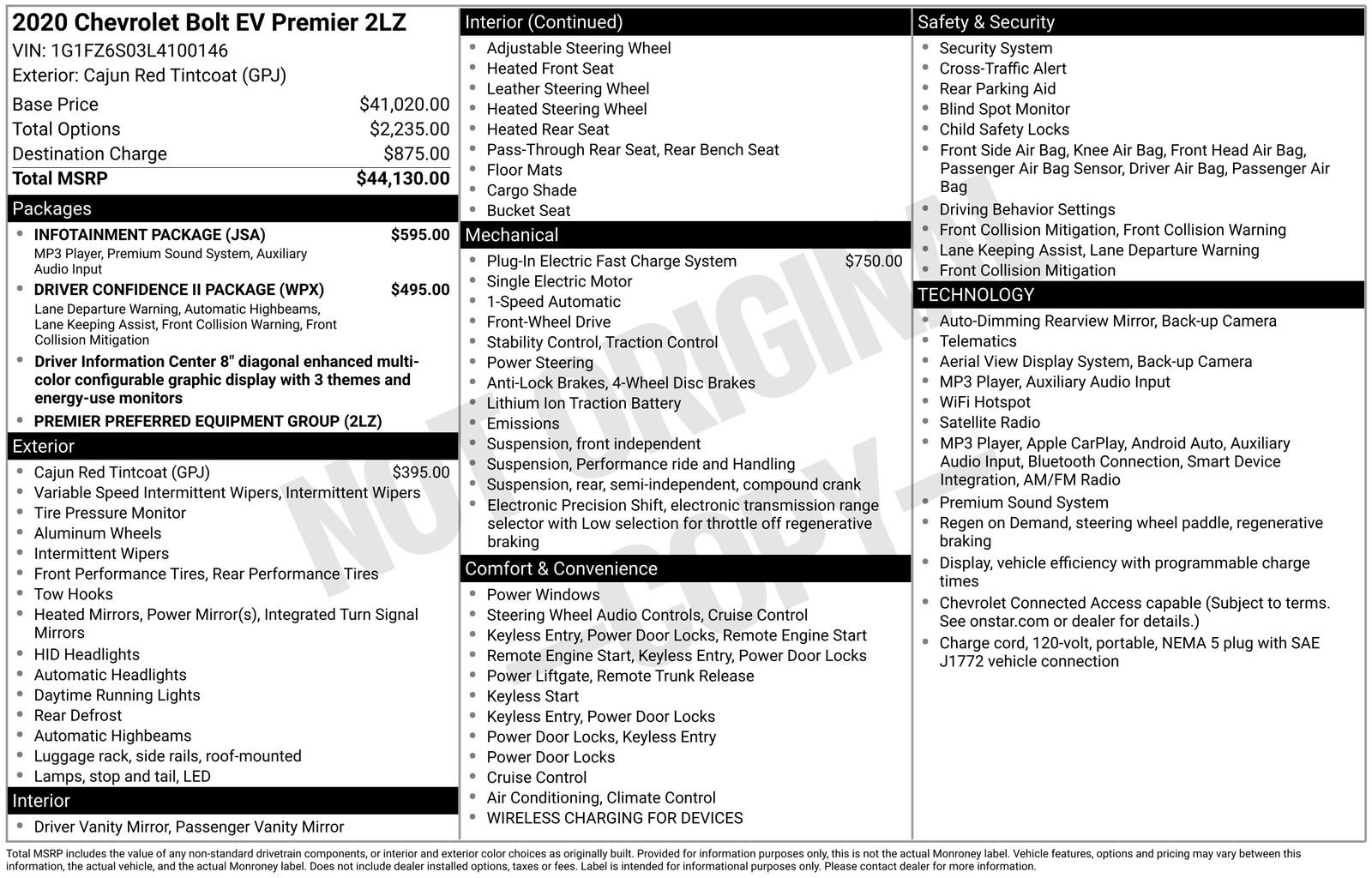 Used 2020 Chevrolet Bolt Premier w/ Infotainment Package FWD image 38