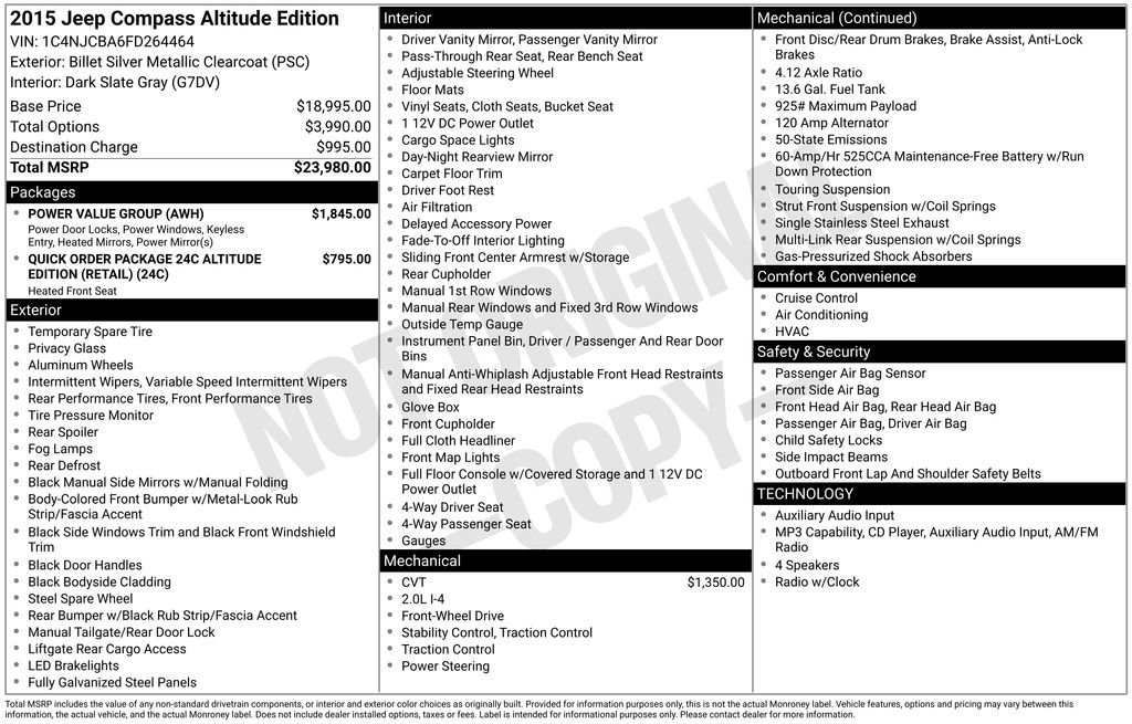 Used 2015 Jeep Compass Sport w/ Power Value Group FWD image 2