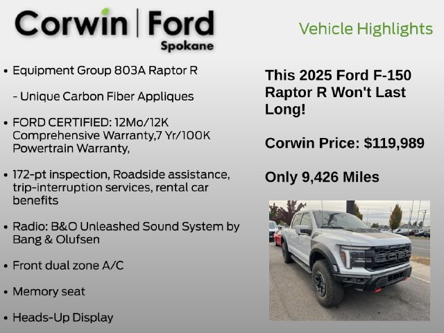 Certified 2025 Ford F150 Raptor w/ Equipment Group 803A Raptor R AWD/4WD image 12