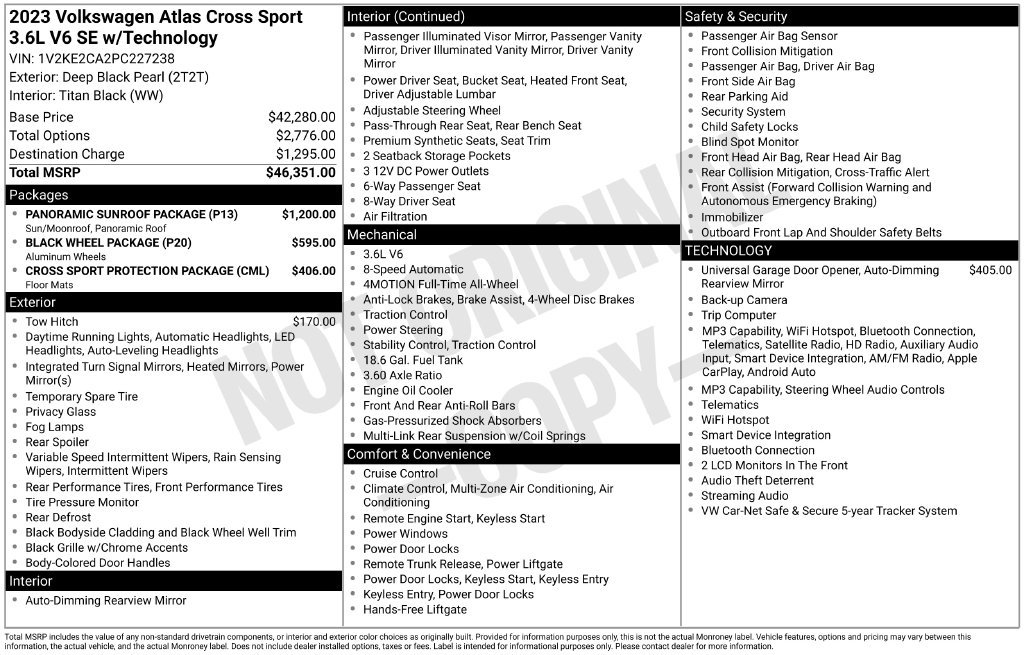 Certified 2023 Volkswagen Atlas Cross Sport SE w/ Panoramic Sunroof Package AWD/4WD image 3