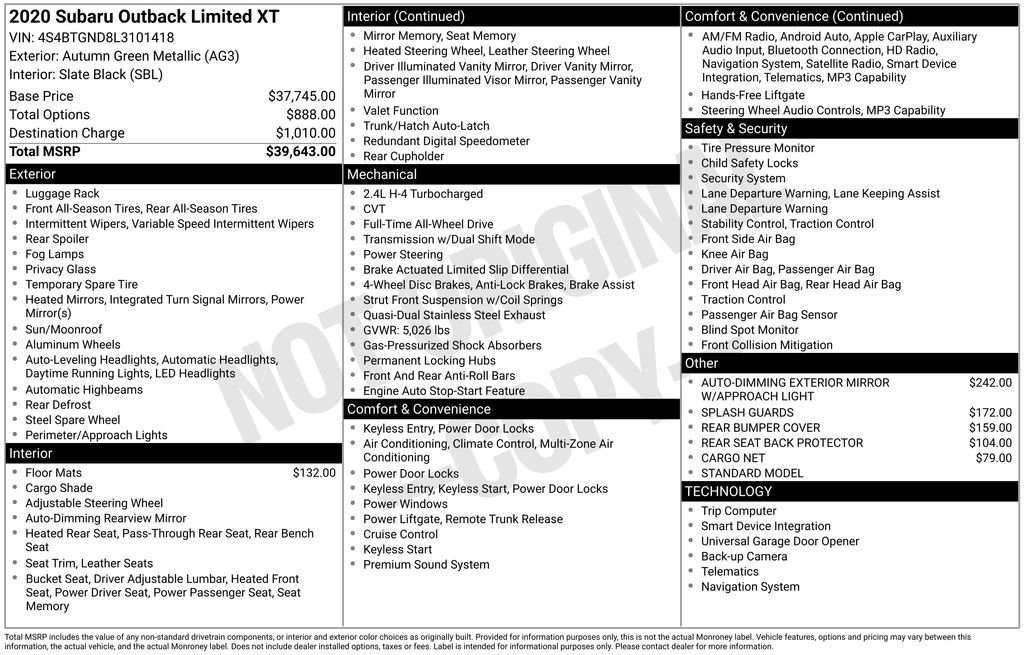 Used 2020 Subaru Outback Limited XT image 6
