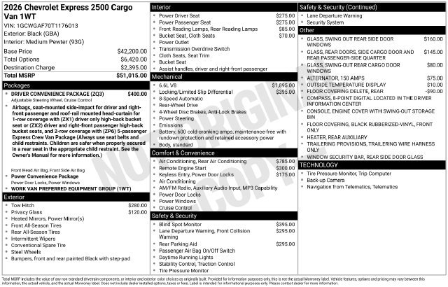 Used 2026 Chevrolet Express 2500 w/ Driver Convenience Package RWD image 5