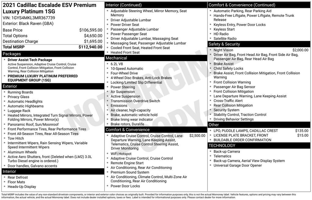 Used 2021 Cadillac Escalade ESV Premium Luxury Platinum AWD/4WD image 43