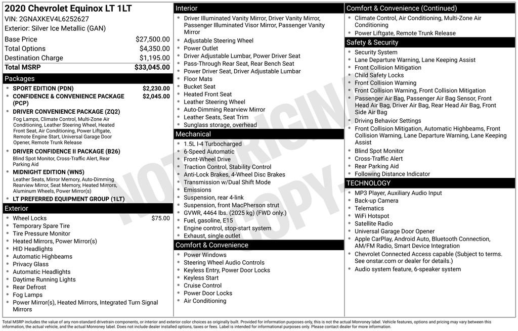 Used 2020 Chevrolet Equinox LT w/ Sport Edition FWD image 60
