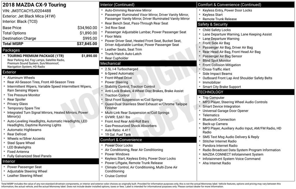 Used 2018 MAZDA CX-9 Touring w/ Touring Premium Package FWD image 22