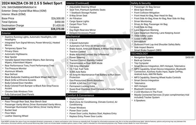 Used 2024 MAZDA CX-30 AWD 2.5 S w/ Select Sport Pkg image 30