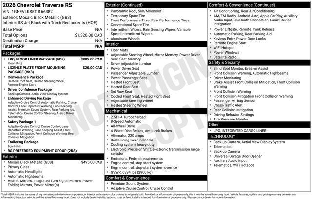 Used 2026 Chevrolet Traverse RS w/ LPO, Floor Liner Package AWD/4WD image 27